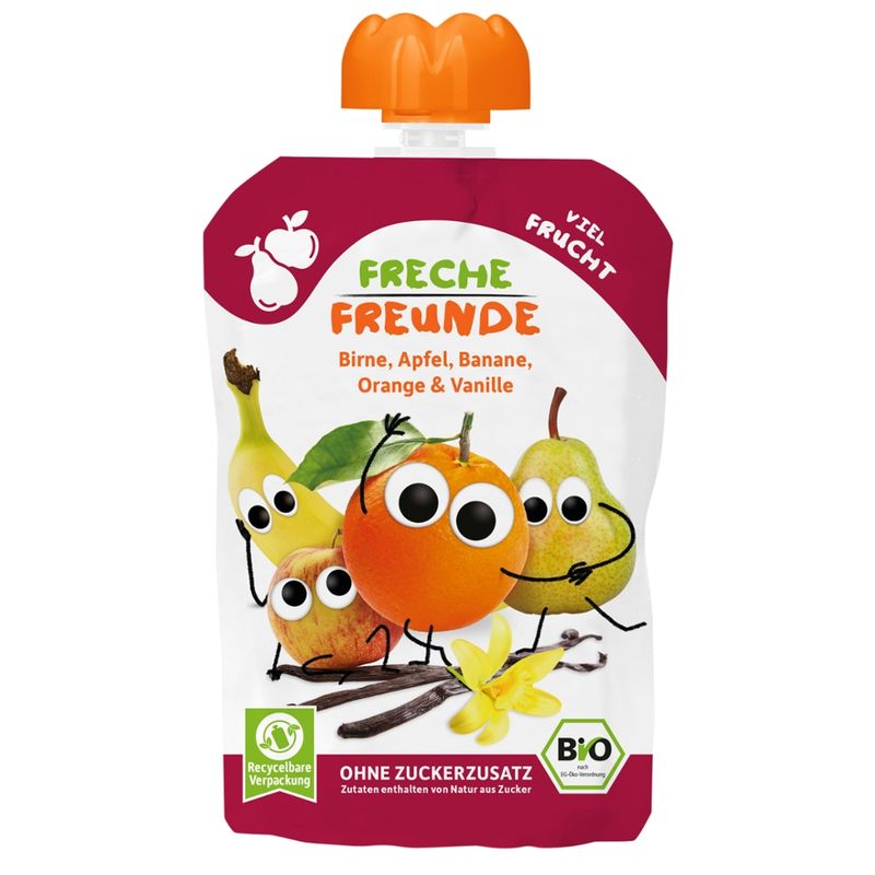 Freche Freunde Freche Freunde Bio Quetschie Birne, Apfel, Banane, Orange & Vanille - Produktbild