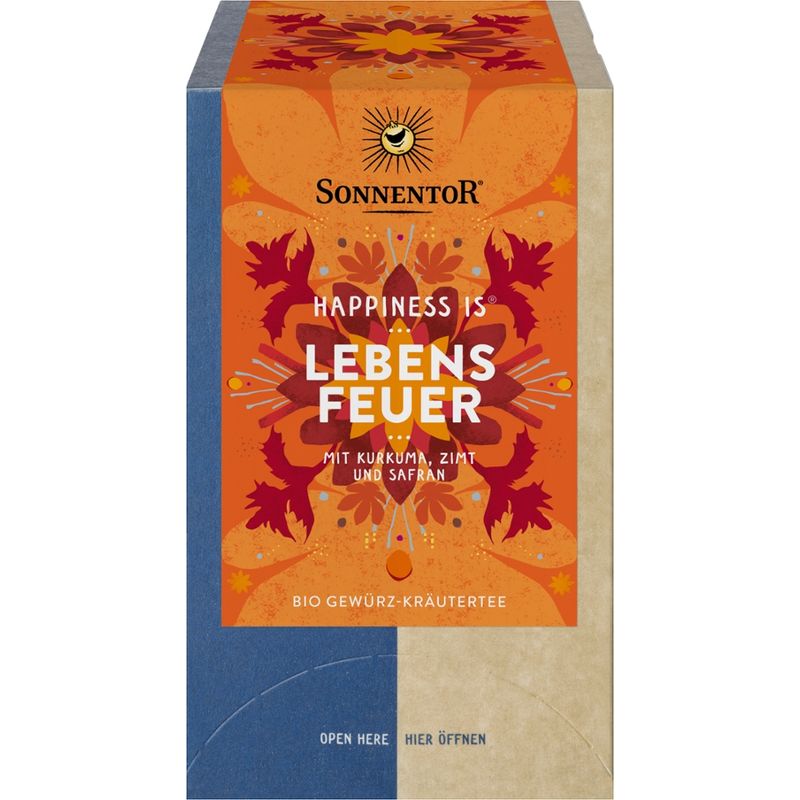 Sonnentor Lebensfeuer Tee Happiness is®, Doppelkammerbeutel - Produktbild
