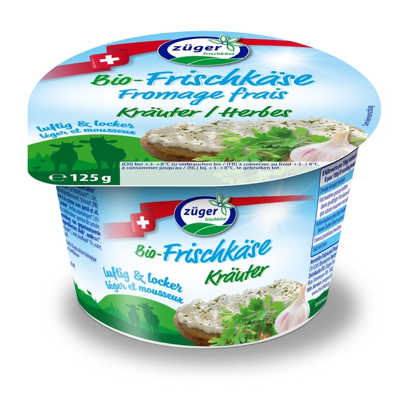 Züger Frischkäse AG Züger Bio Frischkäse luftig&locker Kräuter 125g - Produktbild