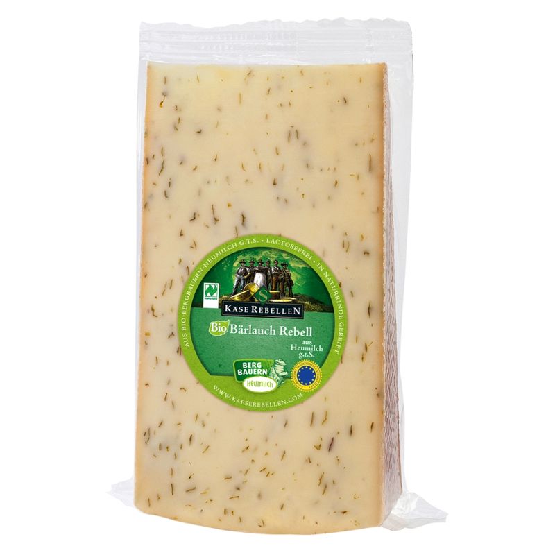 Käserebellen Bio Bärlauch Rebell, Schnittkäse mindestens 50% Fett i.Tr. aus Bio-Bergbauern-Heumilch g.t.S., 150g Stück - Produktbild