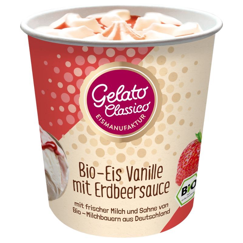 Gelato Classico Eismanufaktur Gelato Classico Bio-Eis Vanille mit Erdbeersauce - Produktbild