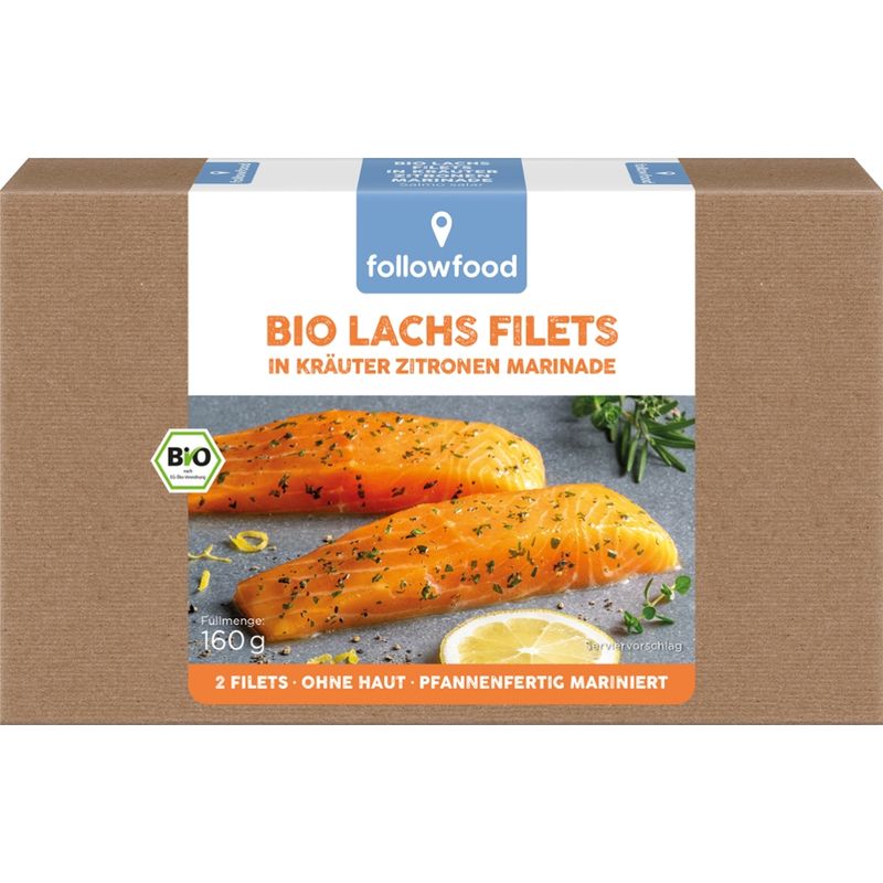 followfood Bio Lachs Filets in Kräuter Zitronen Marinade, tiefgefroren - Produktbild