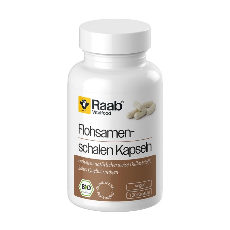 Raab Vitalfood BIO Flohsamenschalen 100 Kapseln à 600 mg - Produktbild