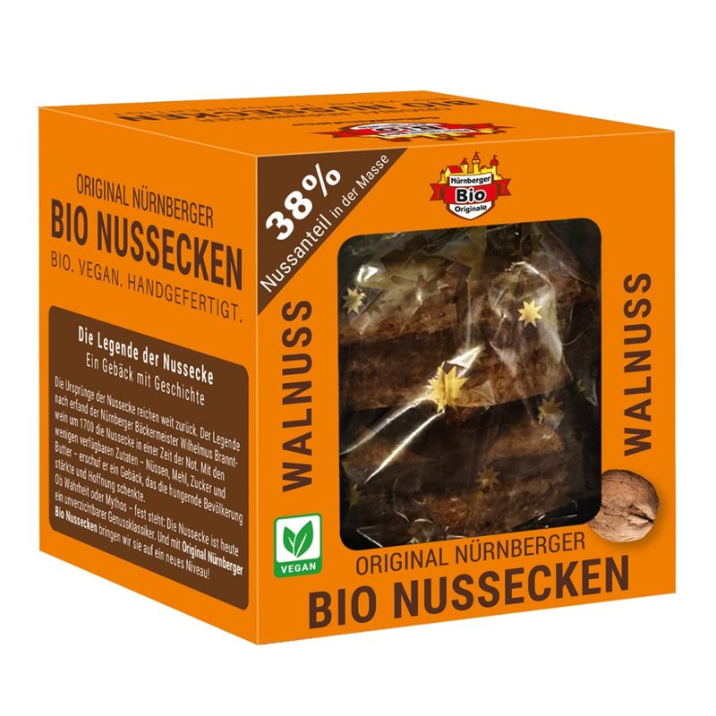 Nürnberger Bio Originale 6 Bio-Nussecken Walnuss, schokoliert, in Designbox, min. 330g - Produktbild