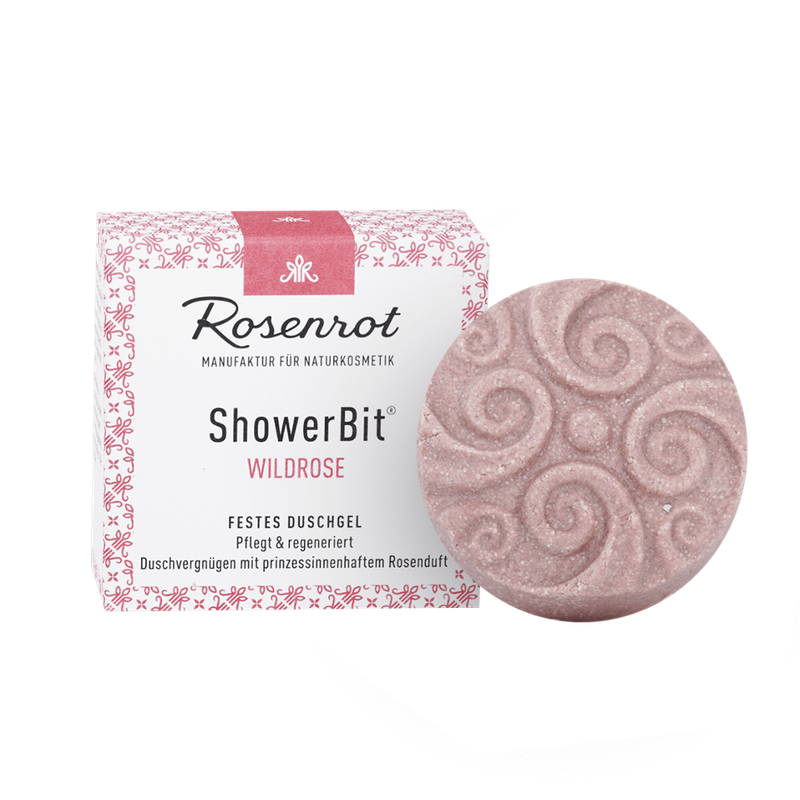 Rosenrot Naturkosmetik ShowerBit® - festes Duschgel Wildrose - 55g - in Schachtel - Pflegedusche für den Kick am Morgen. - Produktbild