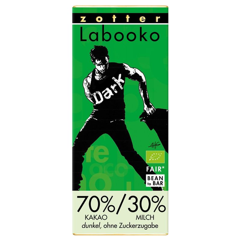Zotter Schokolade Labooko - 70%/30% Kakao-Milch-Tafel dunkel ohne Zuckerzugabe - Produktbild