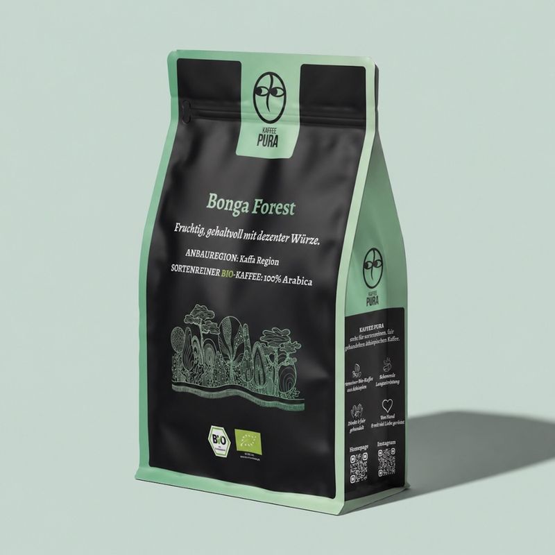 KAFFEE PURA Bonga Forest Kaffee, BIO & fair gehandelt, gemahlen, 100% Arabica, Äthiopien - Produktbild