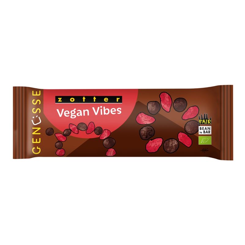 Zotter Schokolade Genüsse - Vegan Vibes - Bunte Cranberries & Haselnüsse auf Haferschoko - Produktbild