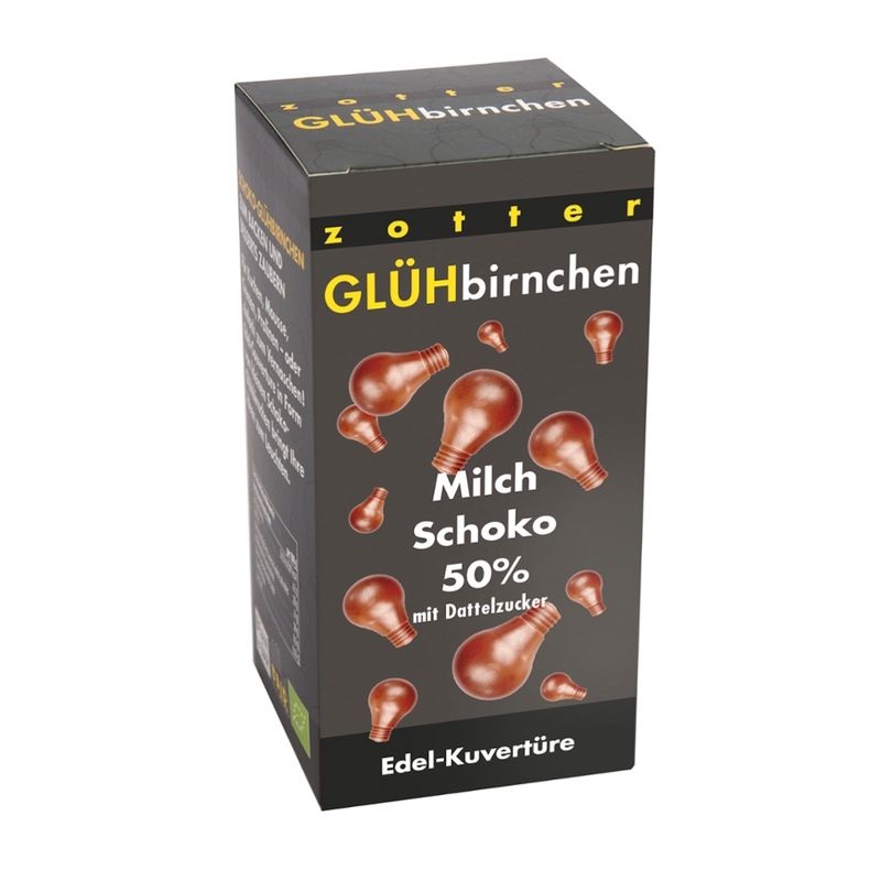 Zotter Schokolade Glühbirnchen - Milchschoko 50% mit Dattelzucker - Produktbild
