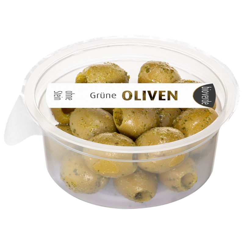 bio-verde Prepack Grüne Oliven ohne Stein mariniert mit frischen Kräutern 80 g - Produktbild