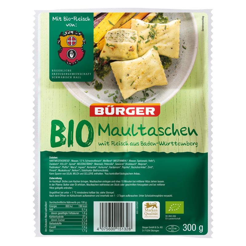 BÜRGER  BIO Maultaschen mit Fleisch aus Baden-Württemberg - Produktbild