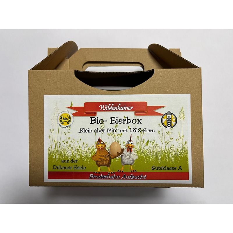 Erzeugergemeinschaft Agrarprodukte Wildenhain Bio-Eier Bruderhahn 18er, Gr. S, Güteklasse A - Produktbild