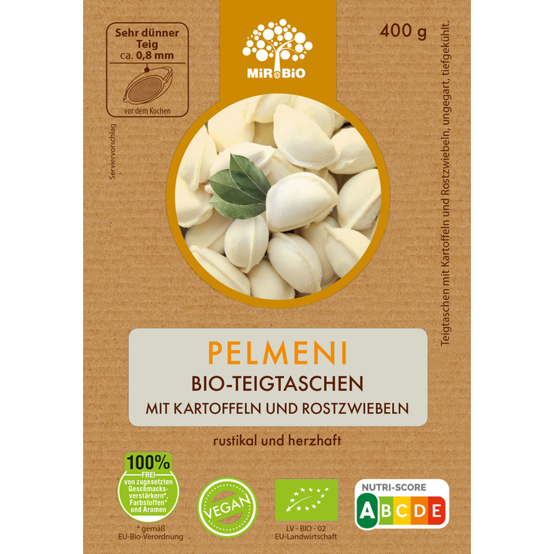 MIR Bio Pelmeni Bio-Teigtaschen mit Kartoffeln und Rostzwiebeln - Produktbild