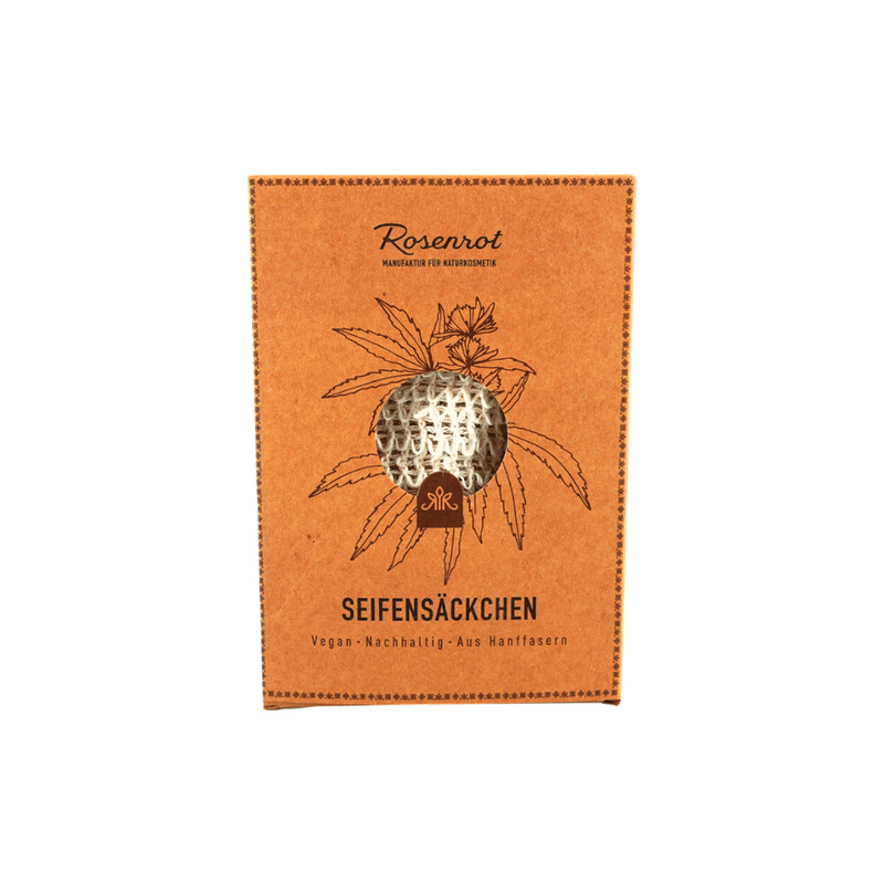 Rosenrot Naturkosmetik Seifensäckchen aus Hanffasern 100% vegan - 100% plastikfrei - Rein pflanzlich - Produktbild