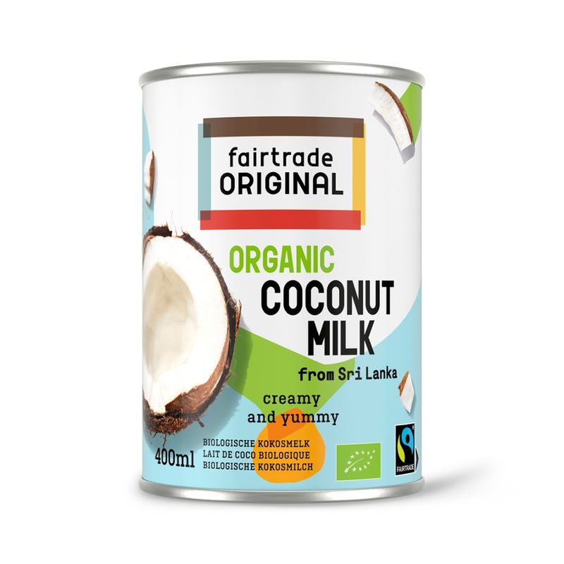Fairtrade Original Biologische Kokosmilch aus Sri Lanka. Fair gehandelt. 400ml. Verleiht deinen Gerichten einen reichen, sahnigen Geschmack. - Produktbild
