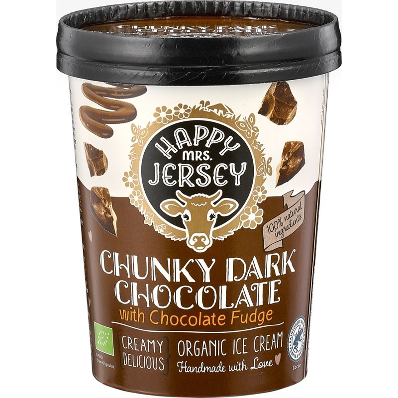 Happy Mrs Jersey Happy Mrs Jersey - BIO Eis/Organic Ice Cream: Grobe Zartbittersch/Chunky Dark Chocolate 500ml - Produktbild