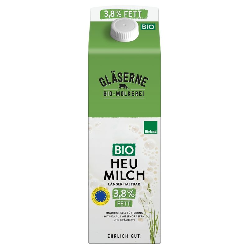 Gläserne Molkerei GM Bio ESL Heumilch 3,8% Fett 1l - Produktbild