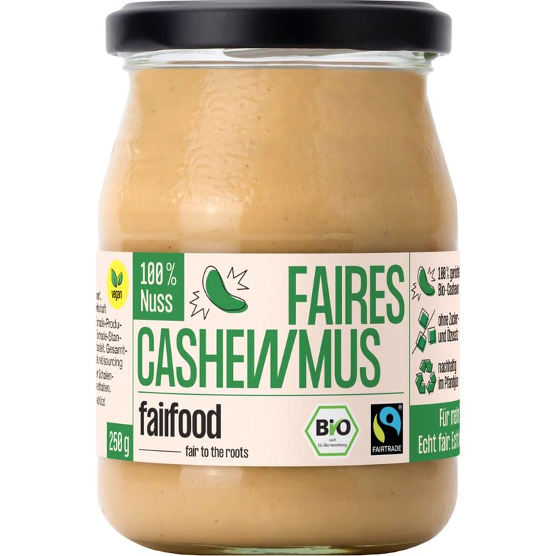fairfood Freiburg Faires Nussmus 100% Cashew (250g, Pfandglas klein, Bio & Fairtrade) - Produktbild