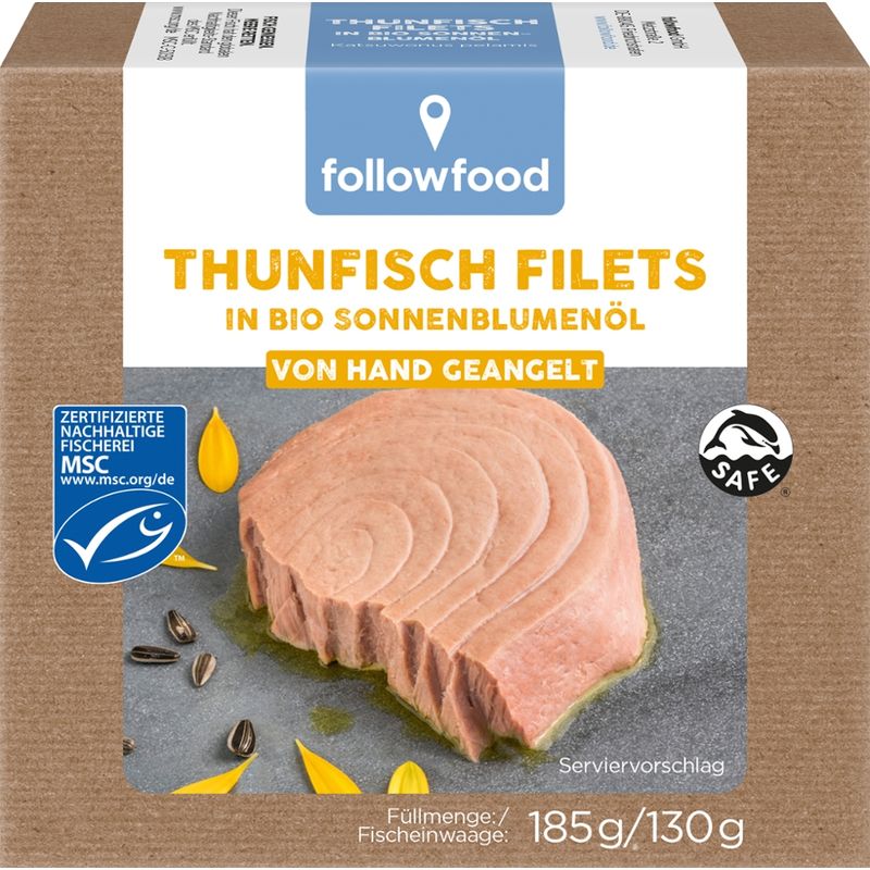 followfood Thunfisch Filets in Bio Sonnenblumenöl, aus Angelruten-Fischerei - Produktbild