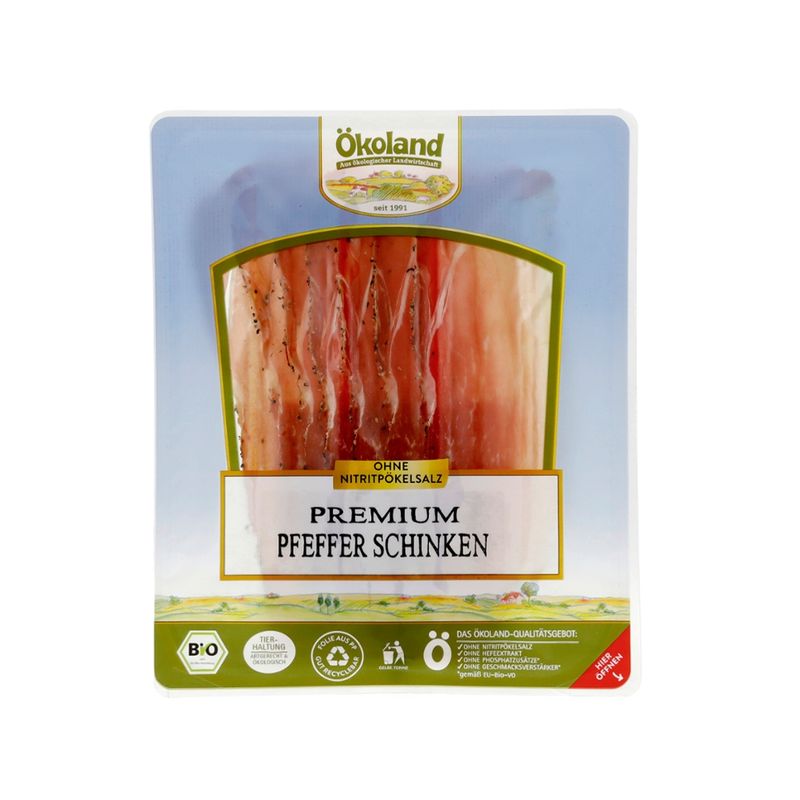 ÖKOLAND Premium Pfefferschinken luftgetrocknet, über 4 Monate gereift - Produktbild