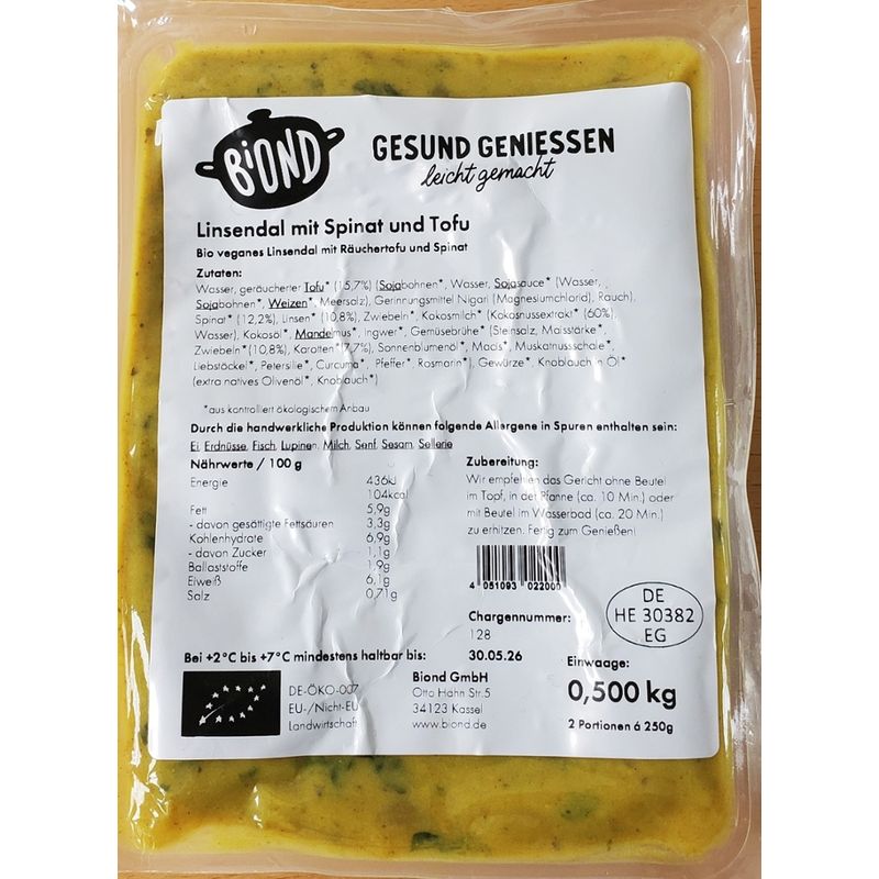 Biond Bio Linsendal mit Spinat und Räuchertofu - Produktbild