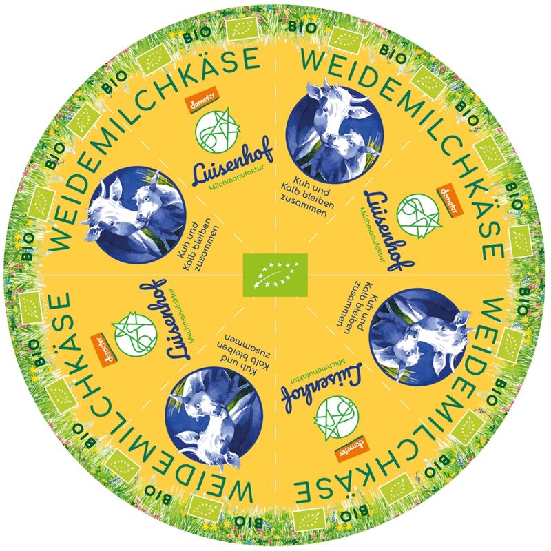 Luisenhof Milchmanufaktur Luisenhof demeter Weidemilchkäse Kuh und Kalb bleiben zusammen, Bio-Schnittkäse aus Kuhmilch, mind. 6 Wochen gereift - Produktbild