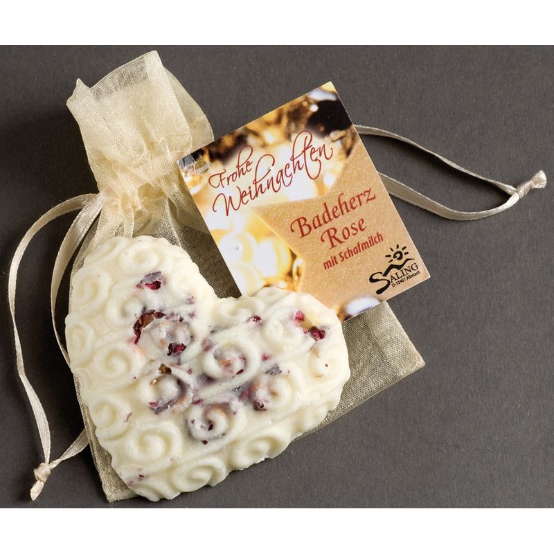 Saling Badeherz Rose mit Schafmilch und Rosenblütenblättern, Sonderedition "Frohe Weihnachten" - Produktbild