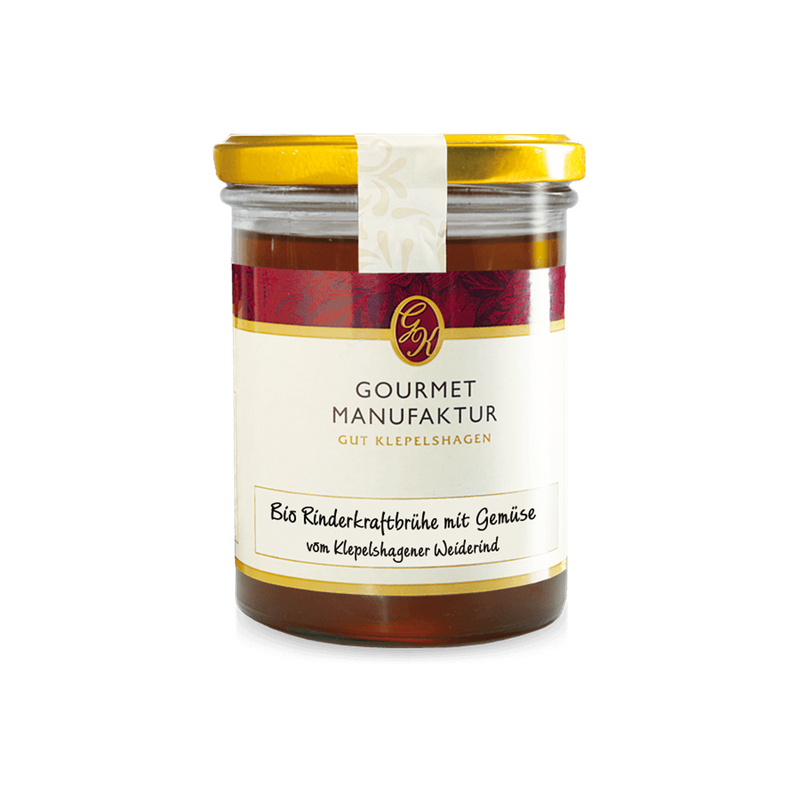 Gourmet Manufaktur Gut Klepelshagen Bio Rinderbrühe mit Gemüse vom Klepelshagener Bio Weiderind - Produktbild