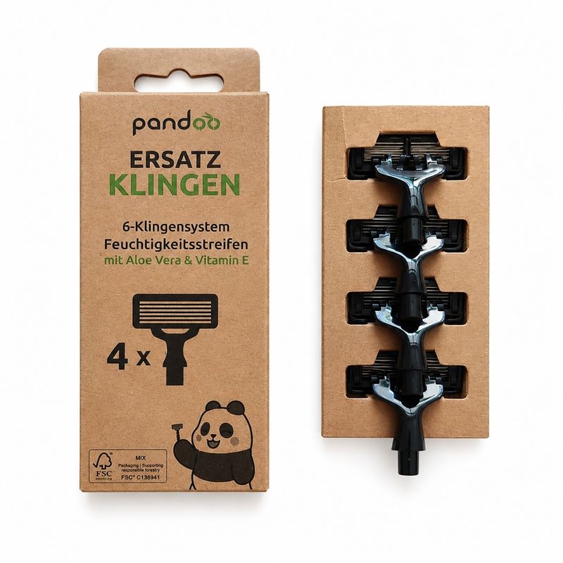 pandoo pandoo Ersatzköpfe für den Mehrweg-Rasierer, 4 Stück: magnetischer Wechsel in Sekunden, mit flexiblem 6-Klingen-System. - Produktbild
