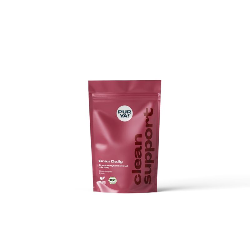 PURYA! Purya Clean Support, Cran Daily Cranberrykonzentrat mit PAC, BIO, 3 x 80 Kapseln - Produktbild