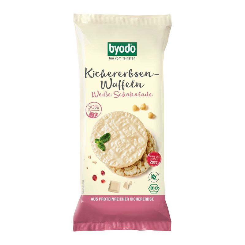 Byodo Kichererbsen-Waffeln weiße Schokolade, aus proteinreicher Kichererbse, 65 g - Produktbild