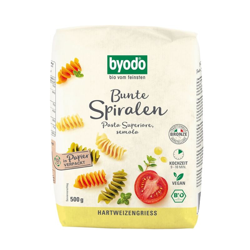 Byodo Byodo Pasta Superiore Spirals, tricolor, semolina 500g - Produktbild