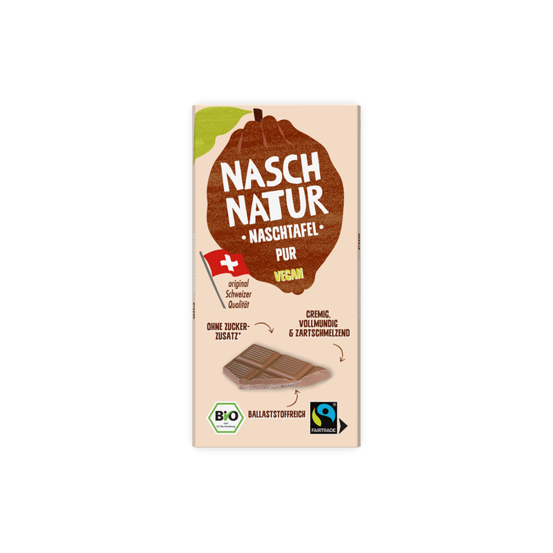 NaschNatur NaschTafel Pur - zart schmelzende Schokolade ohne Zuckerzusatz - Vollmilch-Alternative - Produktbild