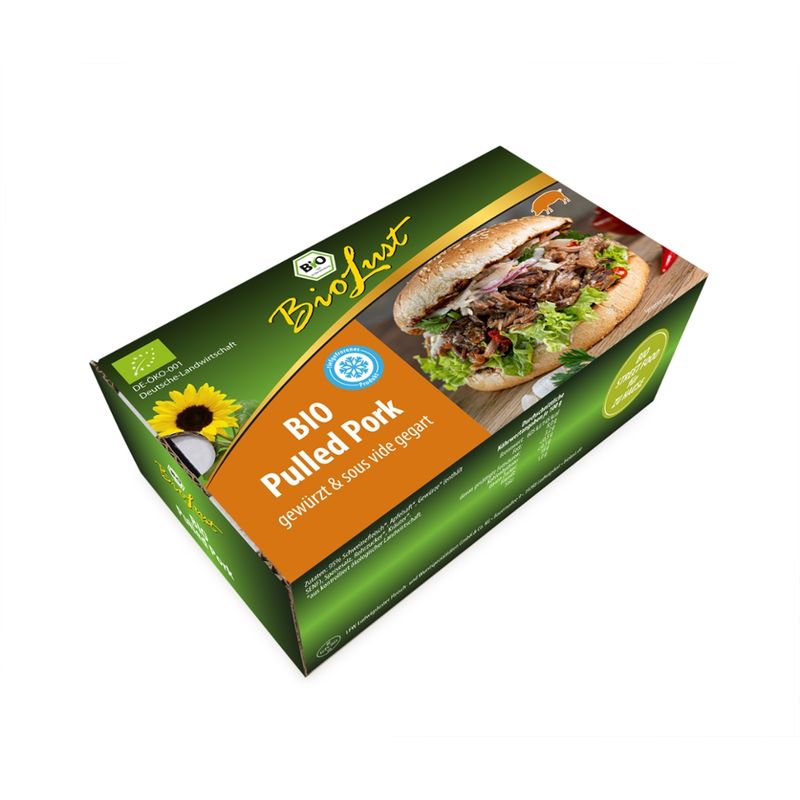 Biolust Bio Pulled Pork, mariniert und sous vide gegart, tiefgefroren 400g - Produktbild