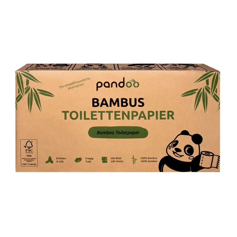 pandoo Das pandoo Bambus Toilettenpapier ist sehr sanft und dadurch für empfindliche und gereizte Haut geeignet. Bei der Herstellung verzichten wir bewusst auf den Bleichprozess und die Perforierung: Für ein natürliches und umweltfreundliches Produkt. - Produktbild