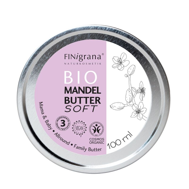 FINigrana® Naturkosmetik FINigrana® BIO MANDELBUTTER SOFT (Mama & Baby) Allround Basis Hautpflege für die ganze Familie,  100ml abgefüllt in Weißblechdose mit Umkarton - Produktbild