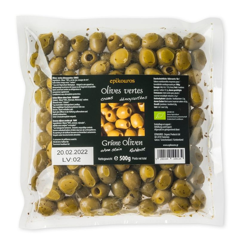 EPIKOUROS Grüne Oliven entsteint, mit Kräutern und geölt, Rohkost, nicht kühlpflichtig - Produktbild