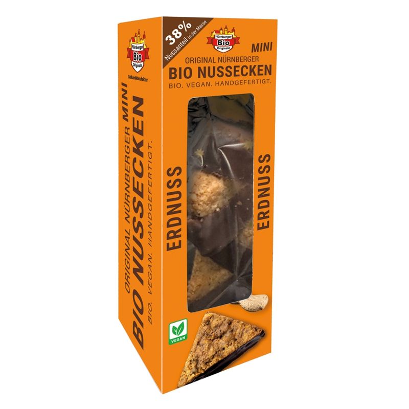 Nürnberger Bio Originale 5 Mini Bio-Nussecken Erdnuss, schokoliert, in Designbox, min. 30g - Produktbild