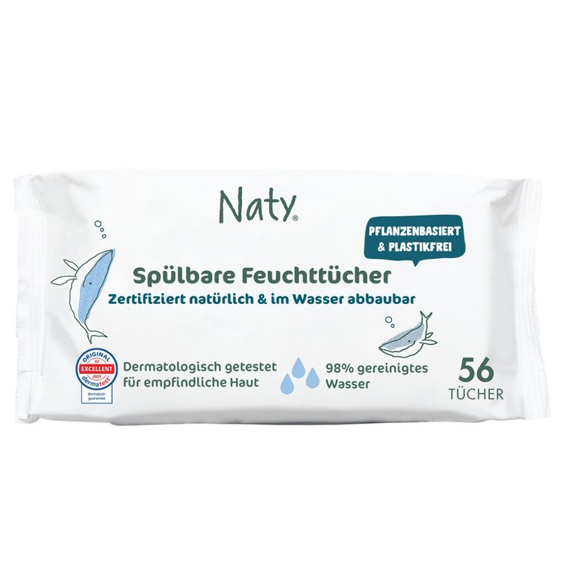 Naty Naty Feuchttücher unparfümiert, herabspülbar, 56 St - Produktbild