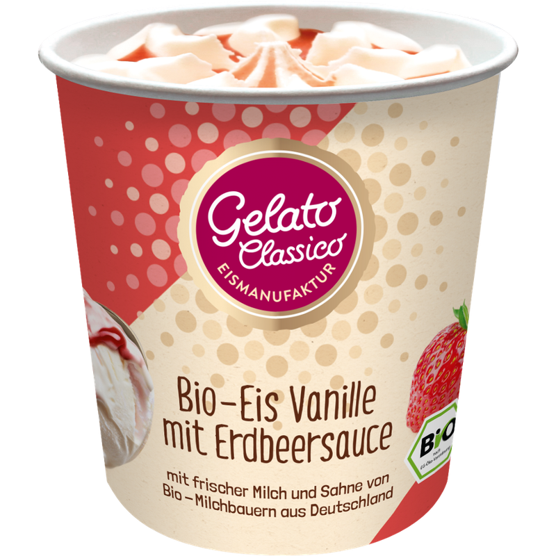 Gelato Classico Eismanufaktur Gelato Classico Bio-Eis Vanille mit Erdbeersauce - Produktbild
