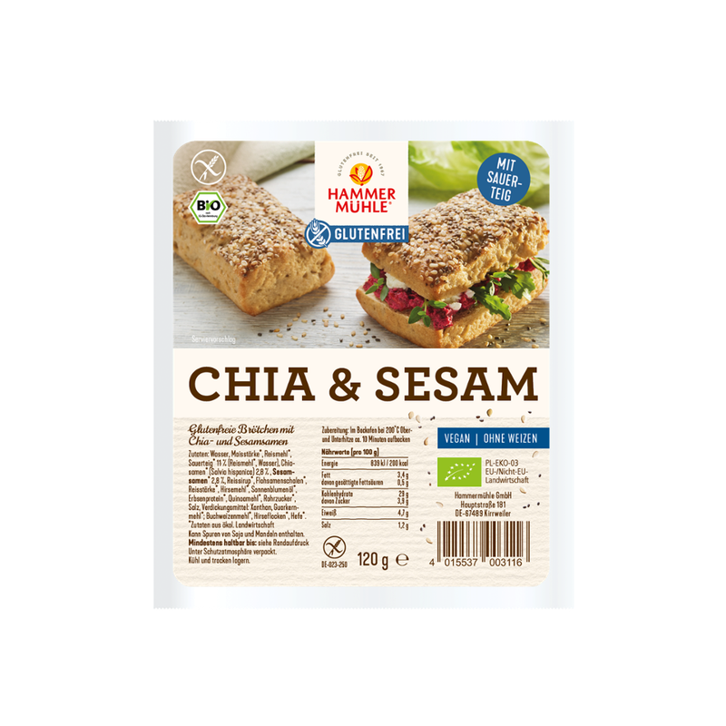 Hammermühle Bio Chia Sesam Brötchen gf - Produktbild