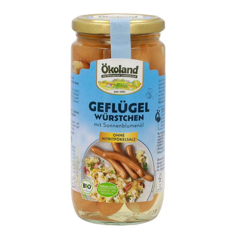 ÖKOLAND Geflügelwürstchen mit Sonnenblumenöl in Delikatess-Qualität - Produktbild