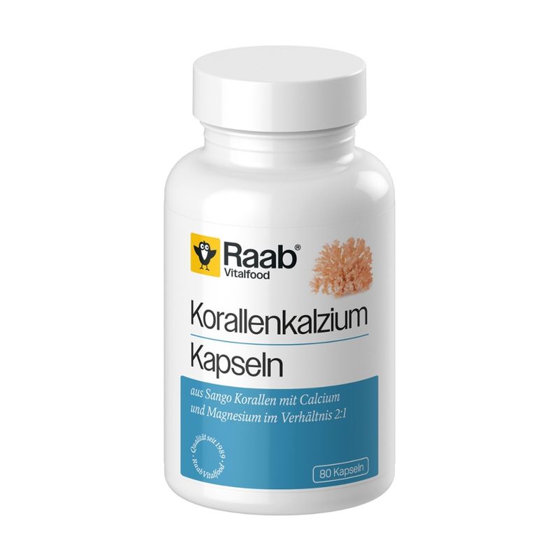 Raab Vitalfood Sango Korallenkalzium Kapseln, 80 Kapseln à 600 mg (48 g) - Produktbild