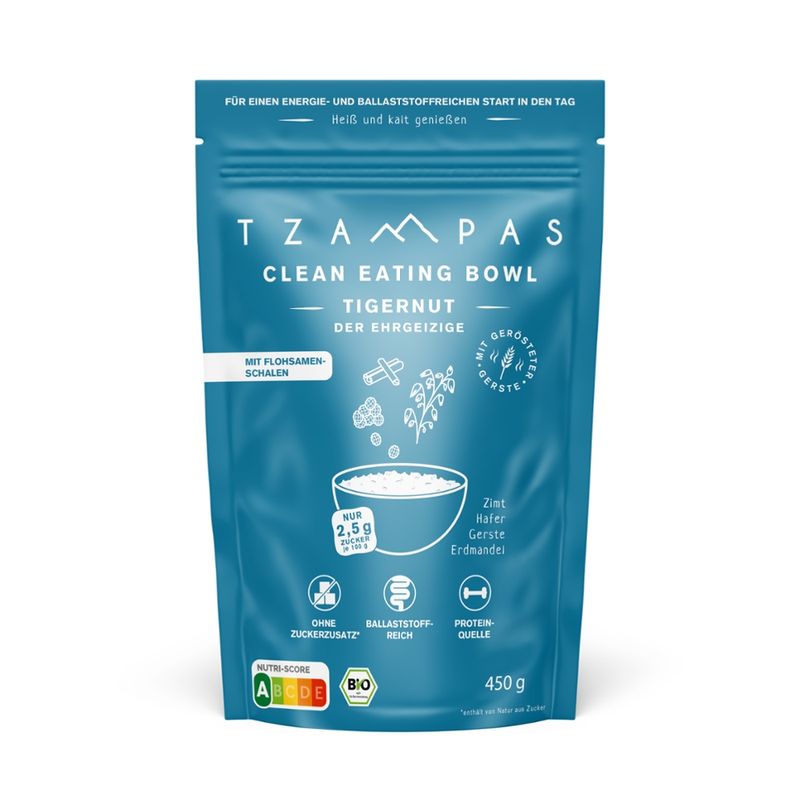 TZAMPAS TZAMPAS Clean Eating Bowl Tigernut - Der Ehrgeizige, 450g - Mit gerösteter Gerste, Flohsamenschalen und Erdmandelmehl - Produktbild