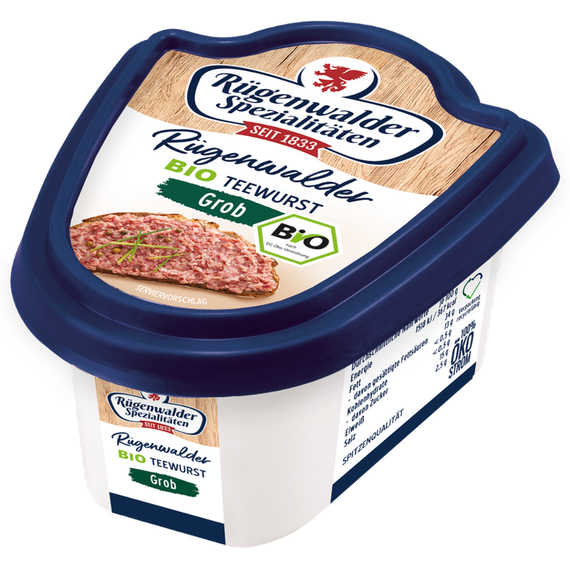 Rügenwalder Spezialitäten Rügenwalder Teewurst grob, 125g in der Frischebox - Produktbild