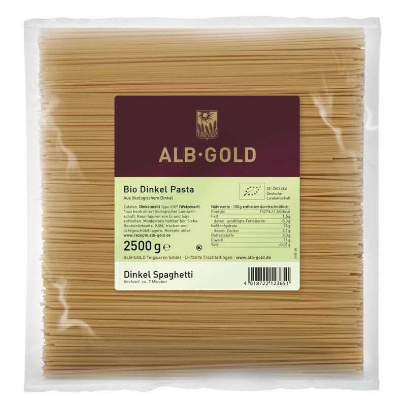 ALB-GOLD AG Bio Dinkel-Spaghetti ohne Ei 4 x 2,5 kg - Produktbild