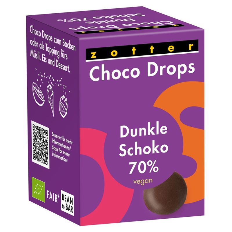 Zotter Schokolade Choco Drops- Dunkle Schoko 70% - Produktbild