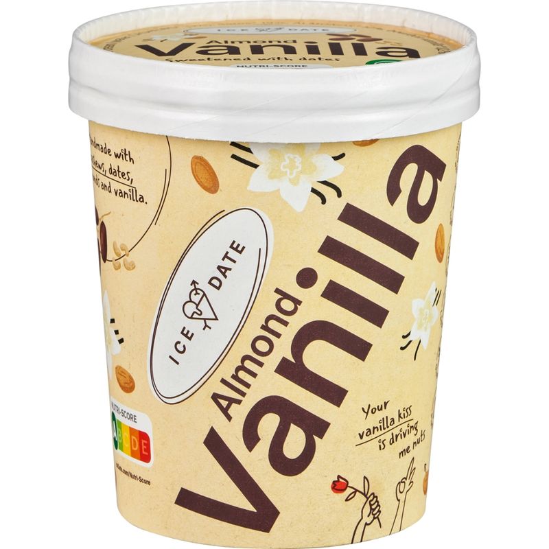 iceDate iceDate Bio-Almond-Vanilla-Eis, vegan, laktosefrei, glutenfrei, mit Datteln gesüßt, Nutri-Score “A", Bio-Mandel-Vanille-Eis 450ml - Produktbild
