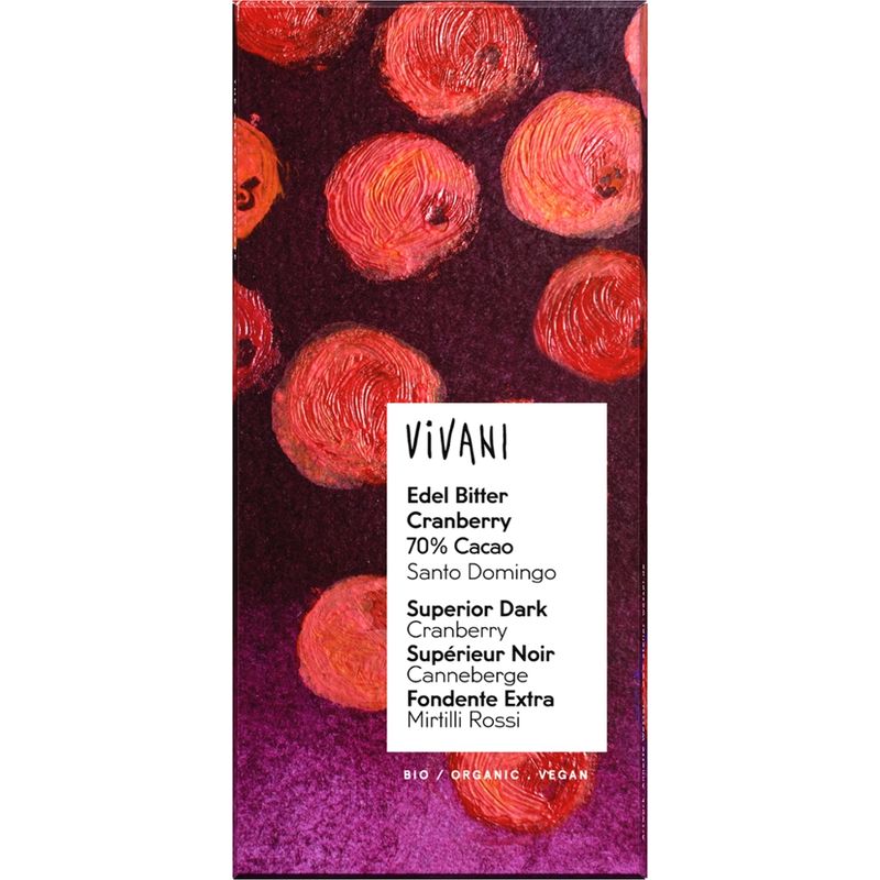 Vivani Edel Bitter Cranberry Schokolade 70% Cacao Santo Domingo - Produktbild
