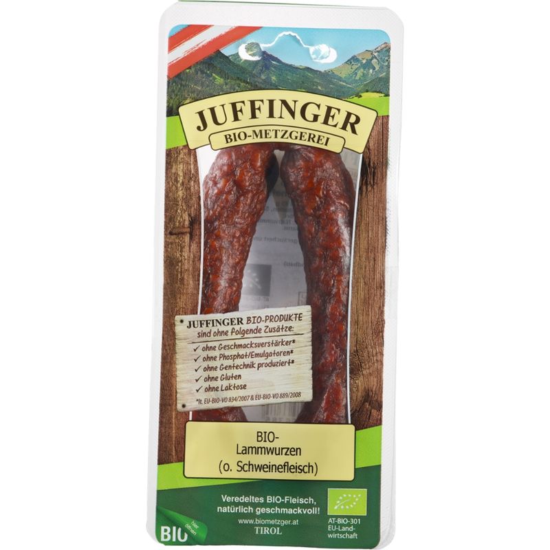 Juffinger Bio-Metzgerei BIO-Lammwurzen (Rohwurst geräuchert) (o.Zusatz v. Schweinefleisch) - Produktbild